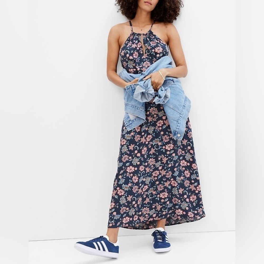 Lucky Brand Vintage Multi Floral Prints Halter Maxi Dress L